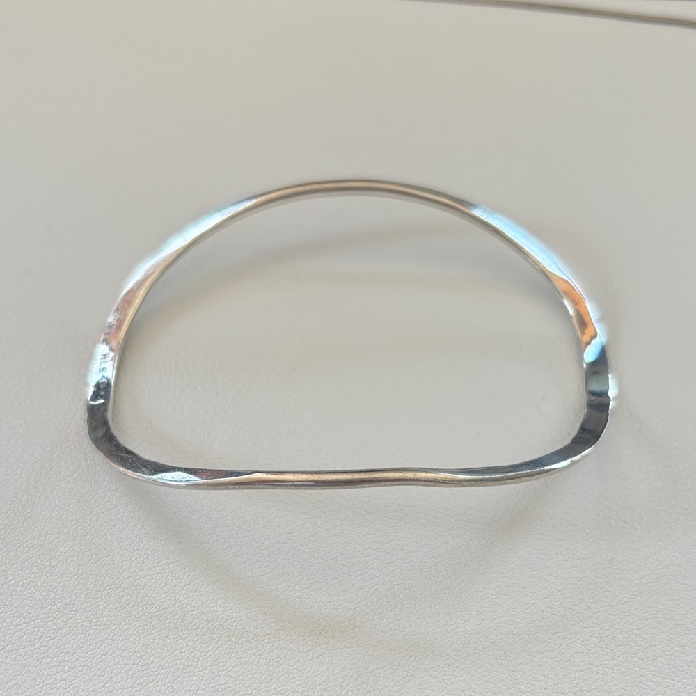 Sterling Silver Open Oval Hammered Bangle Bracelet